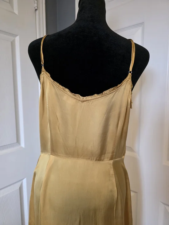 Aritzia Wilfred Satin Slip Midi Dress | Gold Mustard | Size 10 - Picture 8 of 9